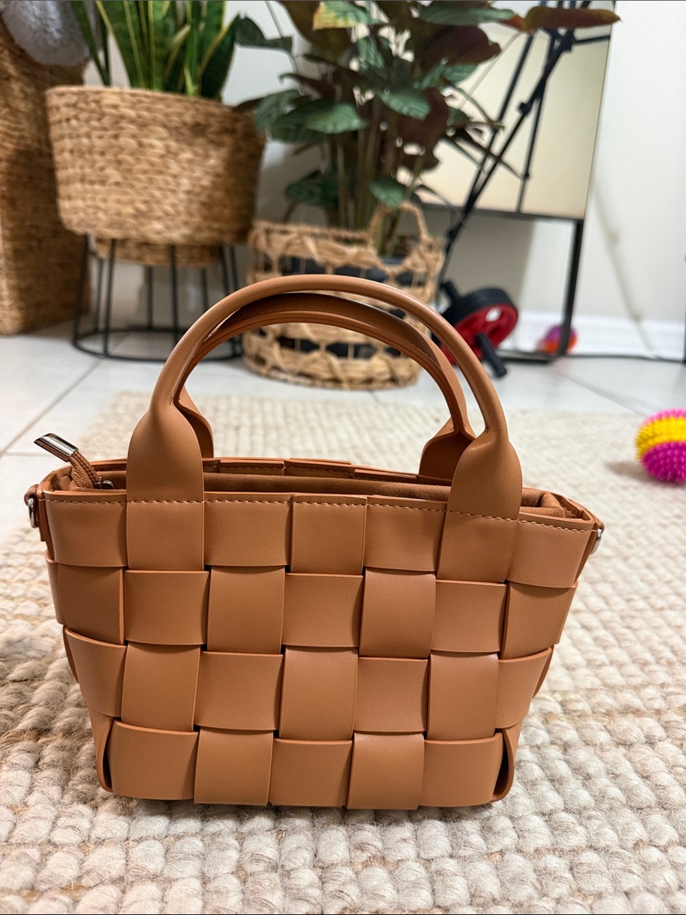 Woven Mini Tote Bag in Tan